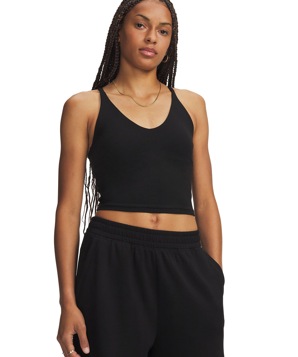 Polera sin manga UA Meridian Support negra para mujer