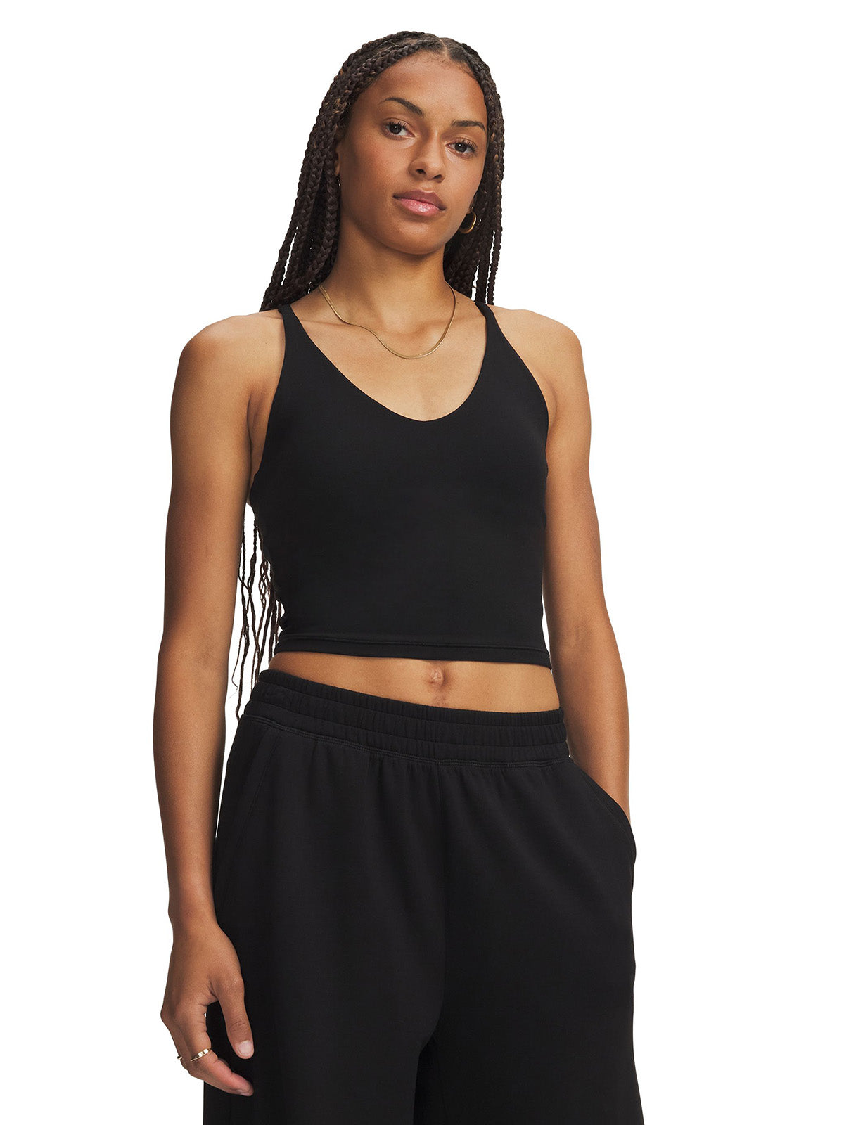 Polera sin manga UA Meridian Support negra para mujer
