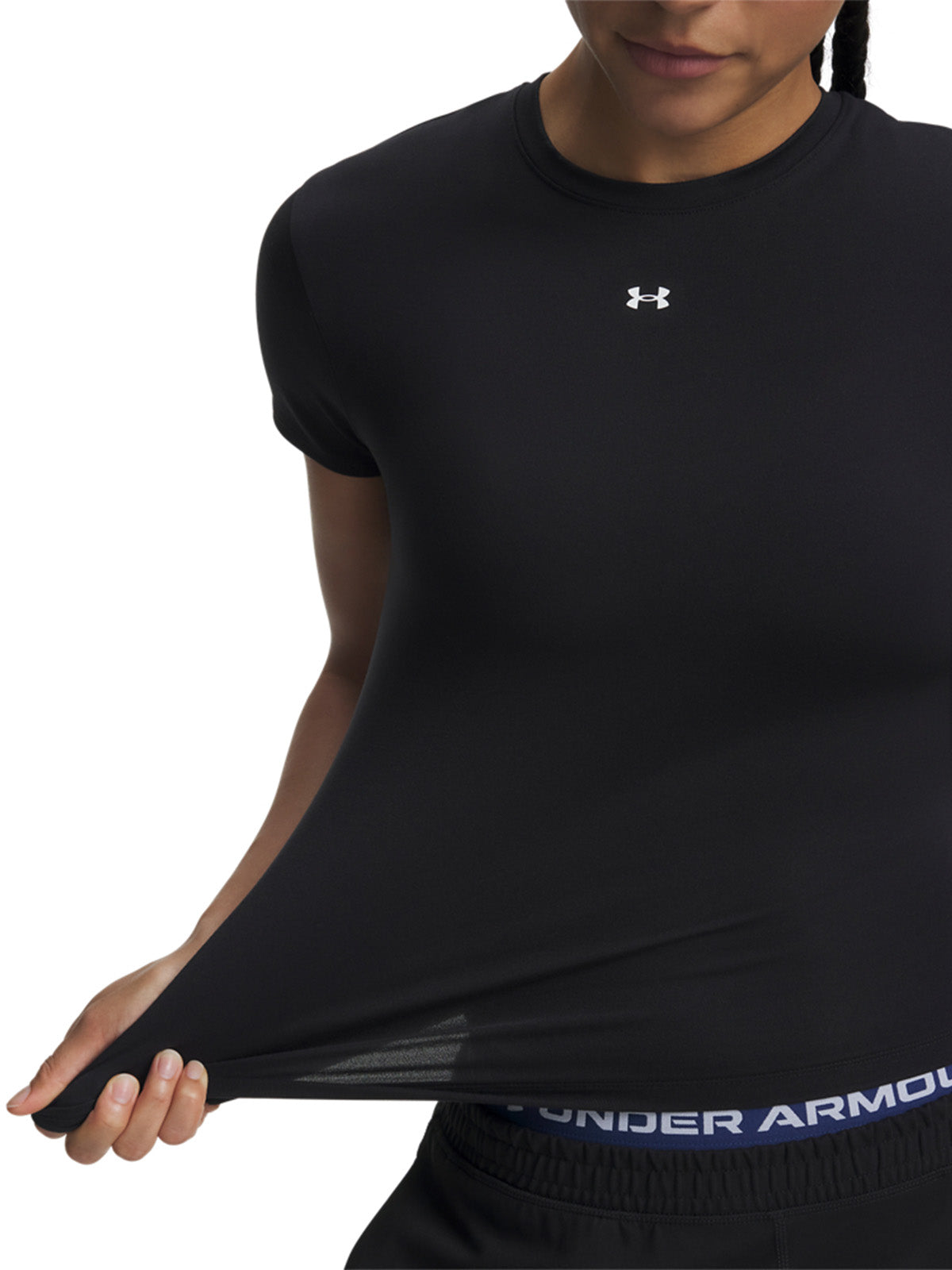 Polera manga corta UA Motion Fitted negra para mujer