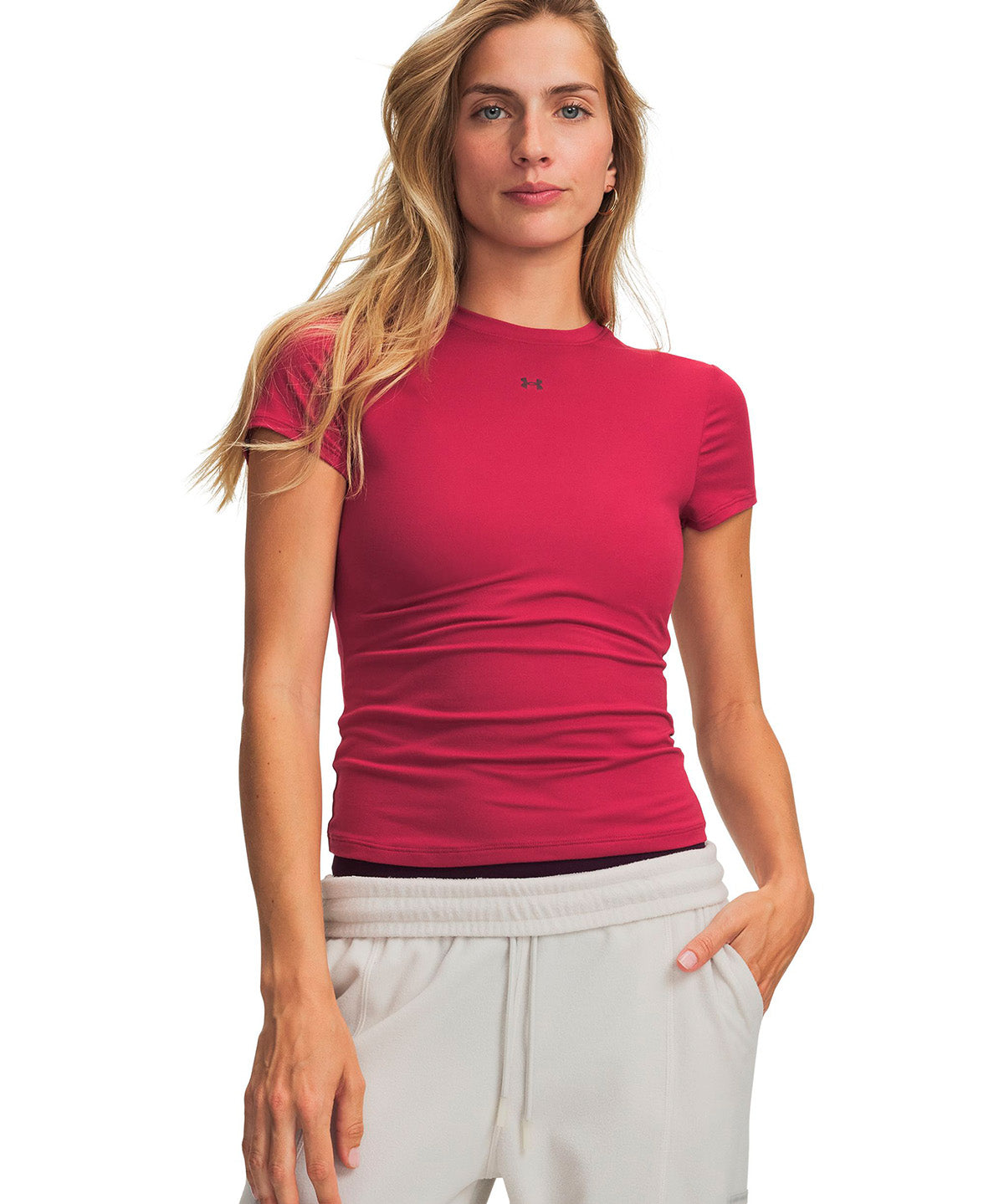 Polera manga corta UA Motion Fitted roja para mujer