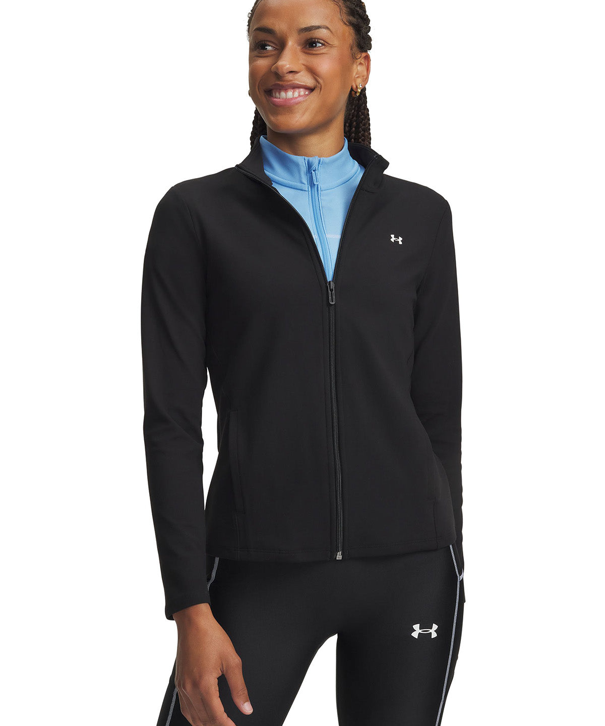 Poleron UA Motion Full Zip negro para mujer