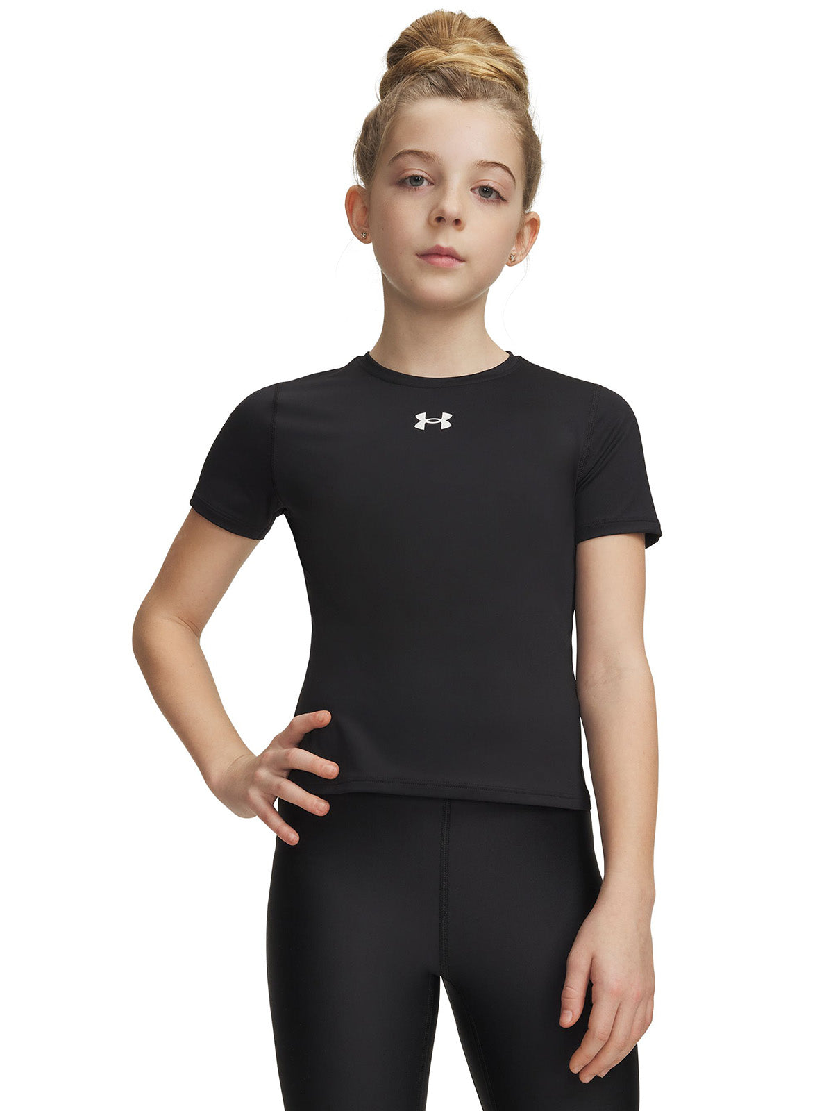 UA G HeatGear SS Primera Capa Superior negro para niña