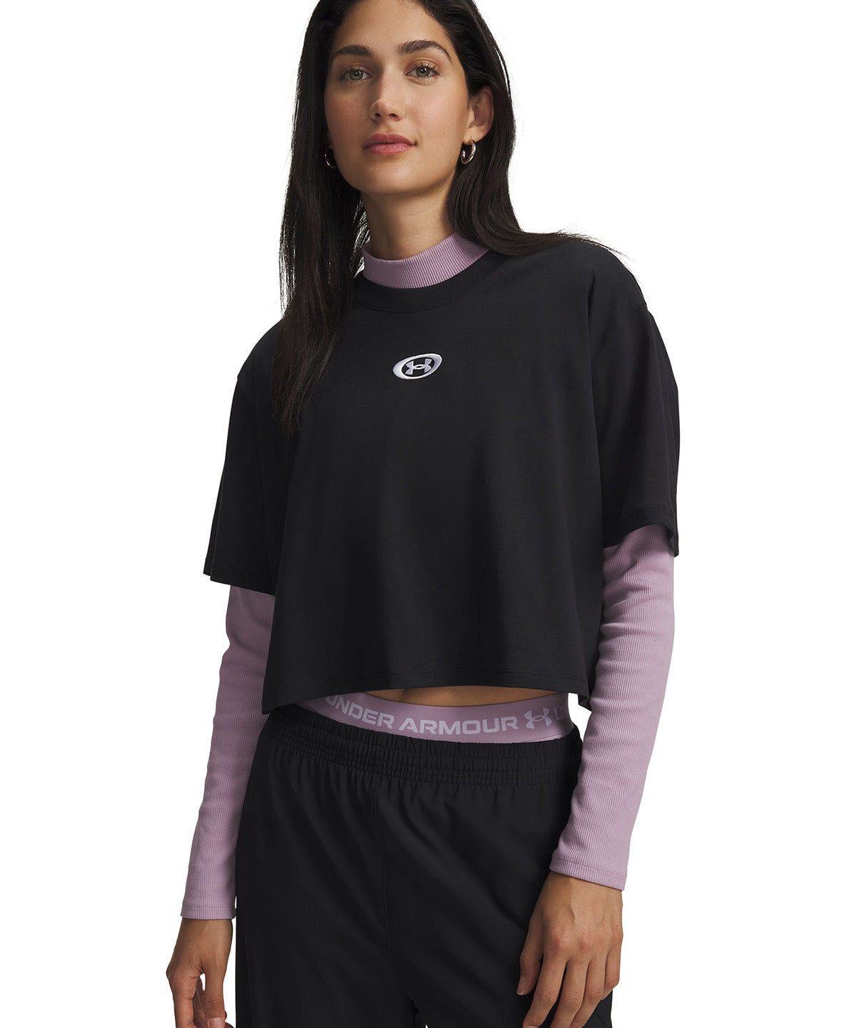Polera manga corta UA W Center Left Chest negra para mujer