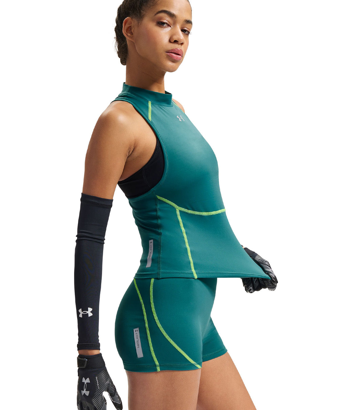 UA HeatGear Elite Mock Tank Primera Capa Superior verde para mujer