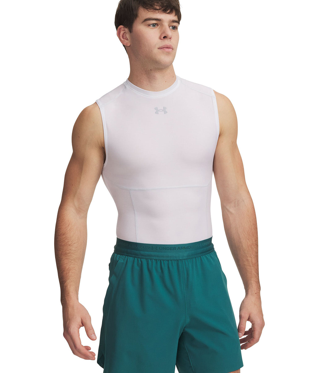 UA HG Elite Compression SL Primera Capa Superior blanca para hombre