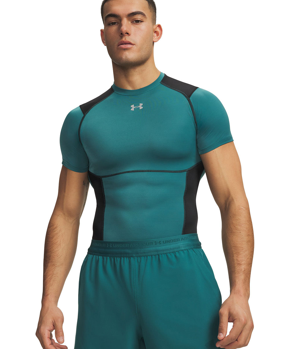 UA HG Elite Comp SS Primera Capa Superior verde para hombre