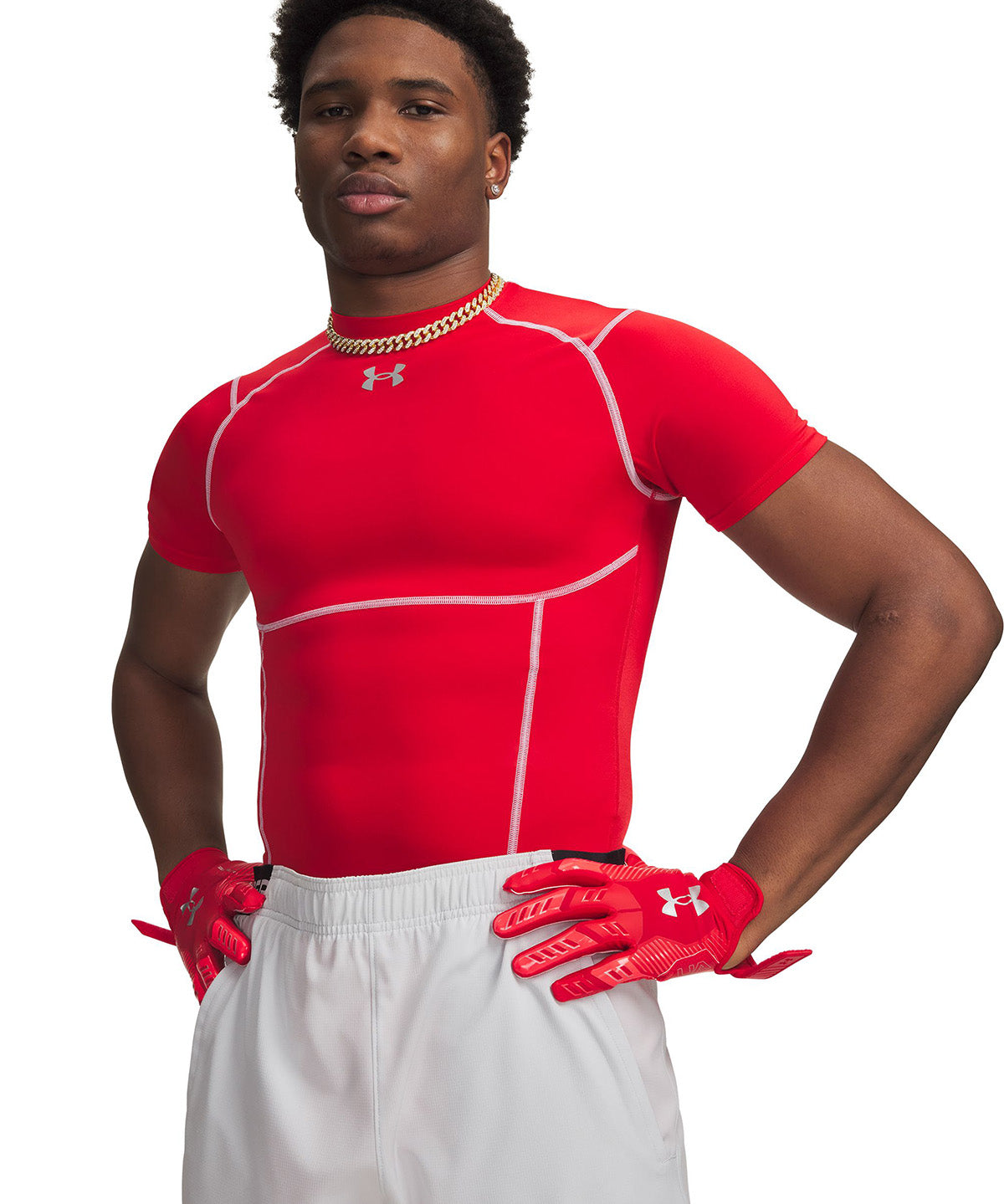 UA HG Elite Comp SS Primera Capa Superior roja para hombre