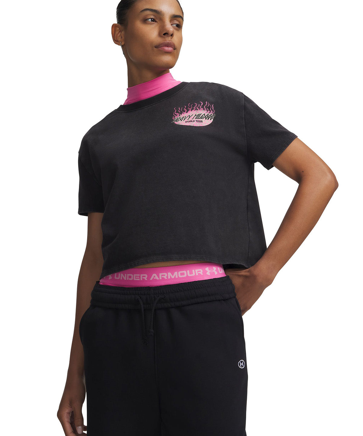 Polera manga corta UA HB Run Heavyweight Wash negra para mujer