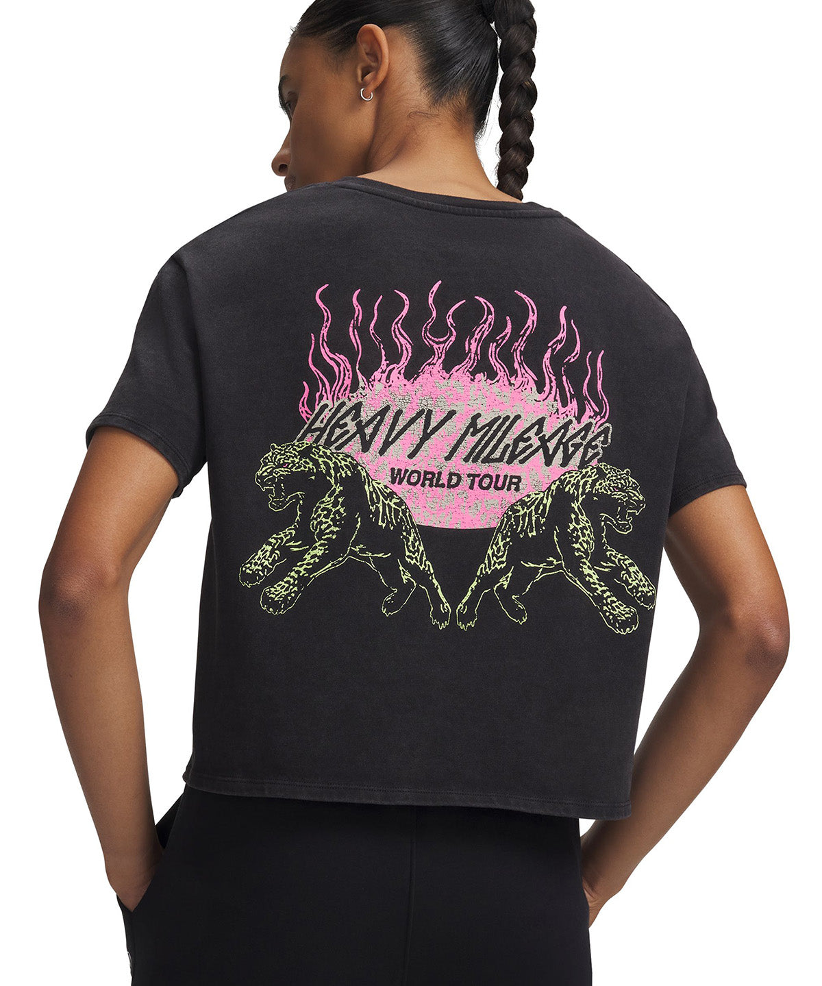 Polera manga corta UA HB Run Heavyweight Wash negra para mujer