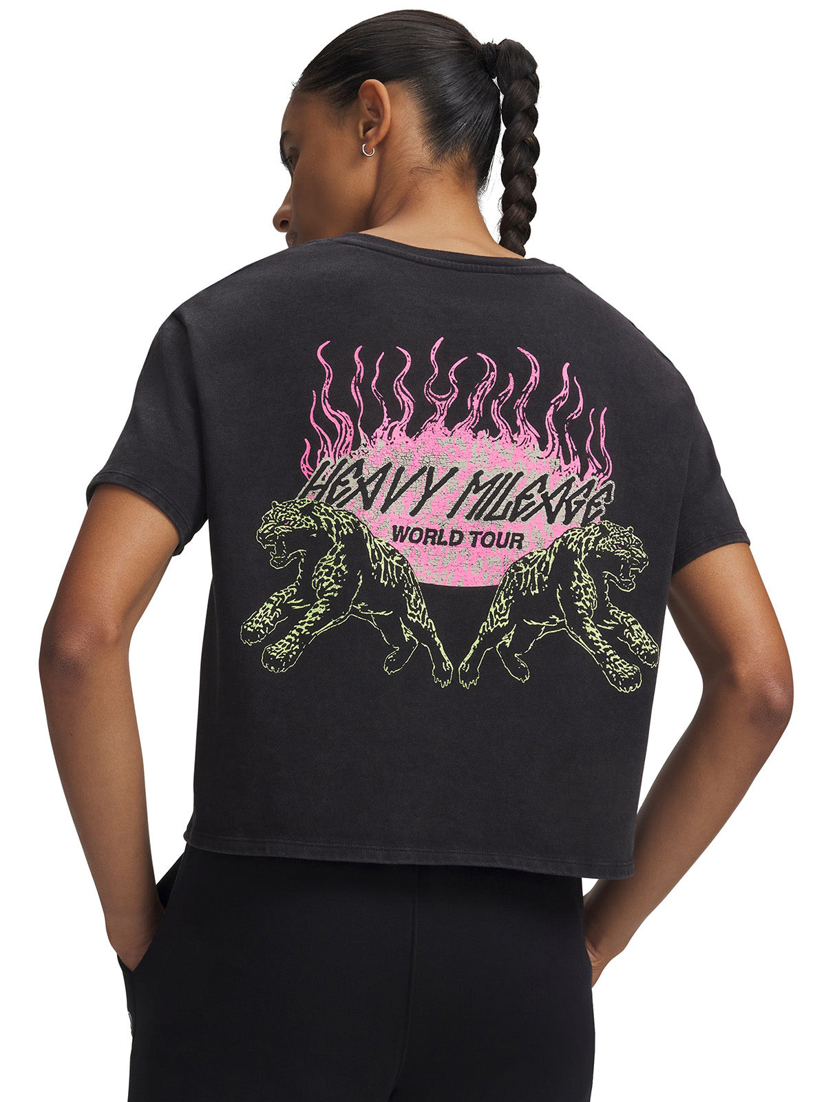 Polera manga corta UA HB Run Heavyweight Wash negra para mujer