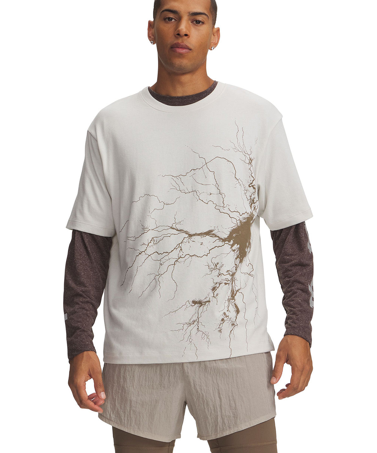 Polera manga corta UA Halo Run Heavyweight Lightning blanco para hombre