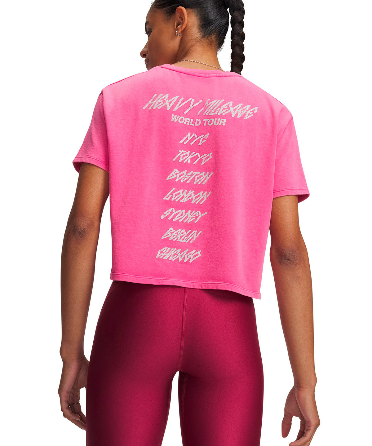 Polera manga corta UA Halo Run Heavyweight Wash City rosada para mujer