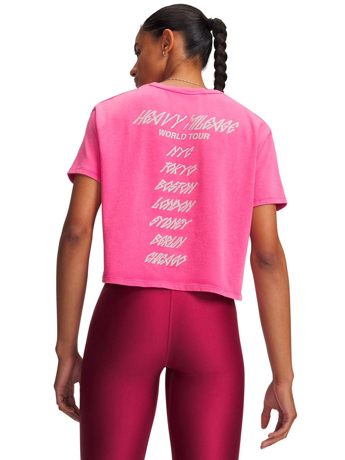 Polera manga corta UA Halo Run Heavyweight Wash City rosada para mujer