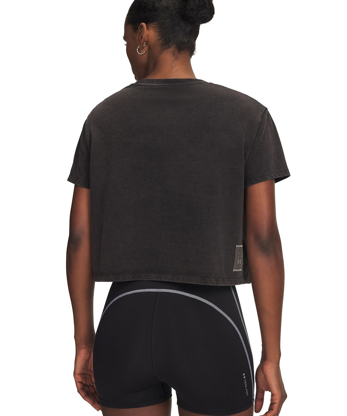Polera manga corta UA HB Run Heavyweight Wash negra para mujer