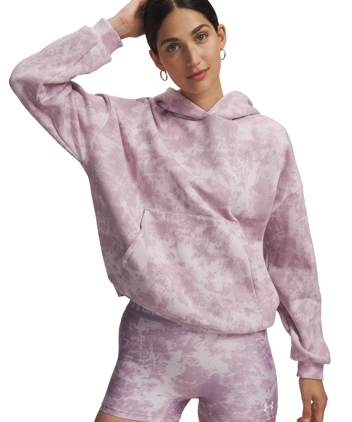 Polera manga larga UA Icon Fleece Printed rosada para mujer