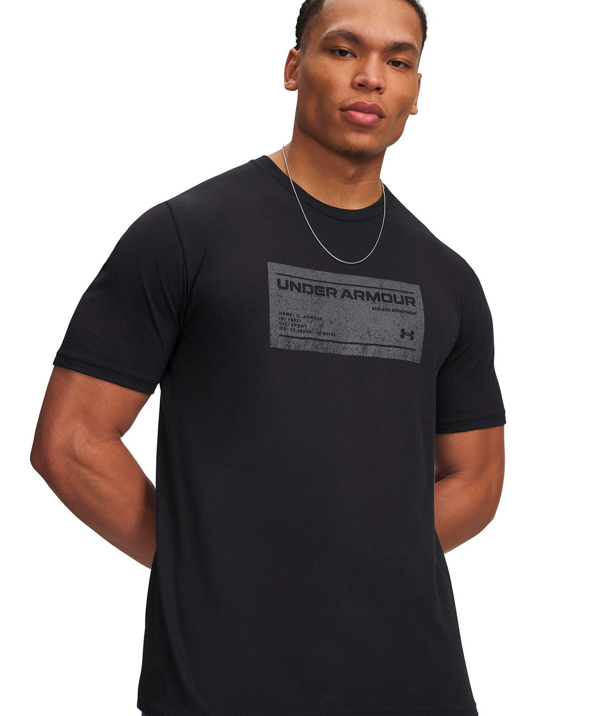 Polera manga corta UA Box Wordmark Label negro para hombre