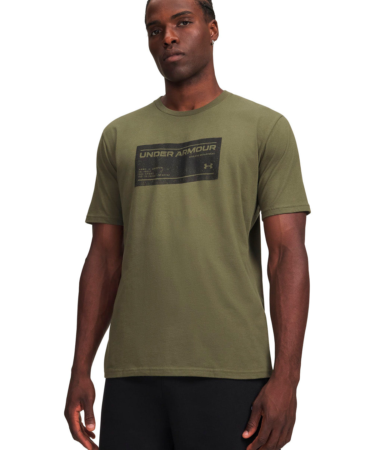 Polera manga corta UA Box Wordmark Label verde para hombre